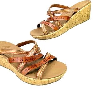 Skechers Beverlee Tiger Posse Cork Wedge Sandals Size 9W (Wide) Boho Resort